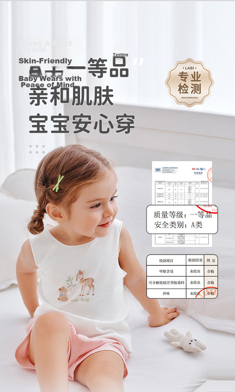 Labi Kids Vest Four Seasons Thin Cotton Sleeveless Base Layer Underwear 2-Pack Off-White Size 73 13
