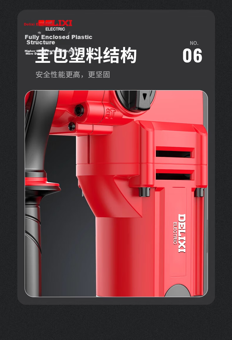 DELIXI Electric Hammer, Chisel And Drill High-Power Three-In Impact Drill for Concrete, Multi-Functional Household Power Tool, Corded Electric Hammer 17