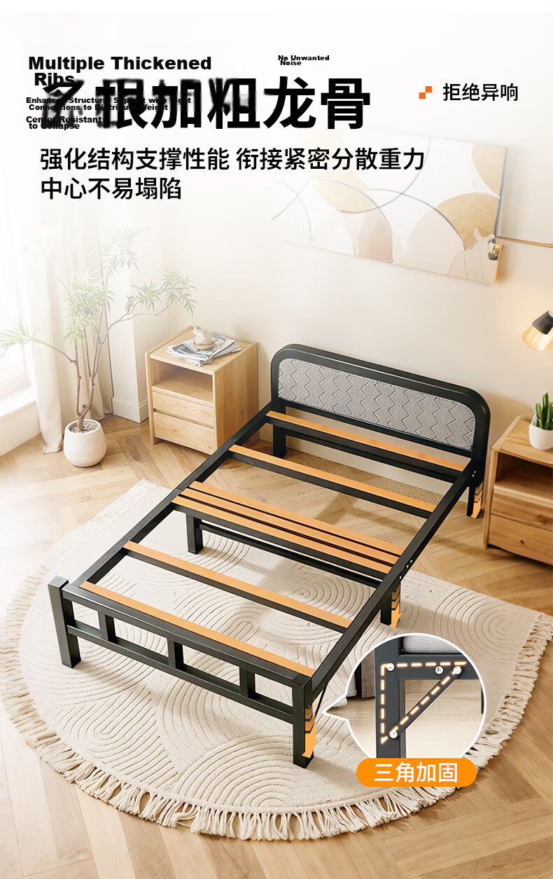 Quanpinwu No-Assembly Folding Single Bed Nap Bed Home Hospital Care Coconut Palm Sponge Mattress Camp Bed 13
