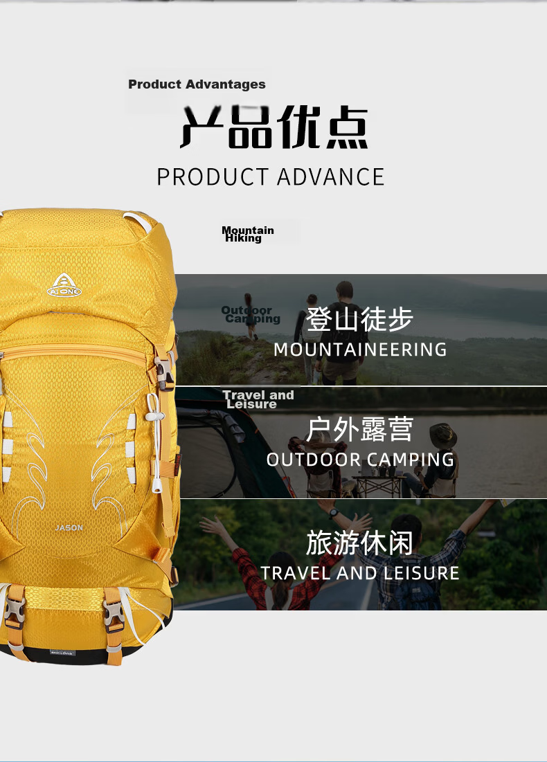 AiWang Women's Oxford Cloth Hiking Backpack Men's Outdoor Suspension Load Heavy Duty Large Capacity Travel 35+5L Gray 2