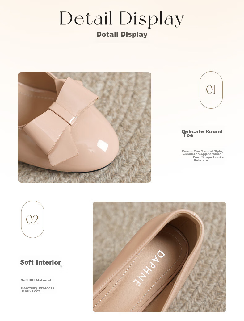 Daphne Nude Pink High Heels Women 2026 New Summer Comfortable Bowknot Chunky Heel Round Toe Nude Pink Size 37 5