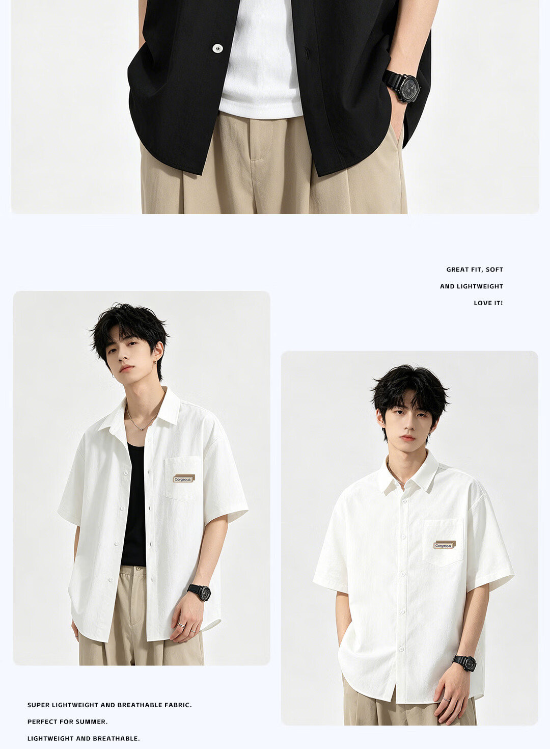 JEANSWEST LIFE Men's Summer Ice Silk Cool Short Sleeve Shirt Casual Lapel Jacket for Youth 20