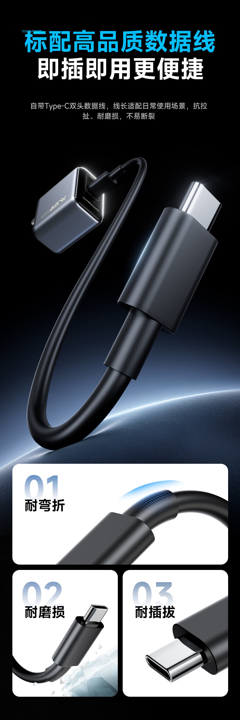 Jichuan 65W GaN Charger Type-C Multi-Port Laptop Phone Charging Head Cable Set PD Fast Charger Adapter Compatible with Apple MacBook Huawei Lenovo Xiaomi 9