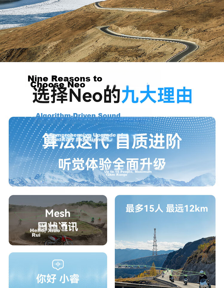 RESO RESONEO Motorcycle Helmet Bluetooth Headset Long Battery Life Smart Voice AI Noise Cancellation Long-Distance Communication 2