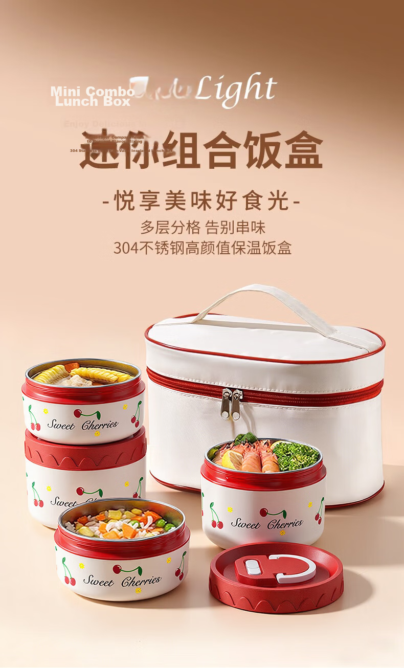 Licheers Stainless Steel Insulated Lunch Box Set Multi-layer Bento Food Container for Office Workers and Kids 4