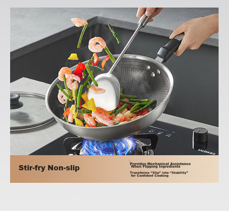 Chuida Huang 316L Stainless Steel All-Steel Stir Fry Spatula and Soup Ladle 2-in-1 Non-Coated Iron Wok Cooking Spatula 8