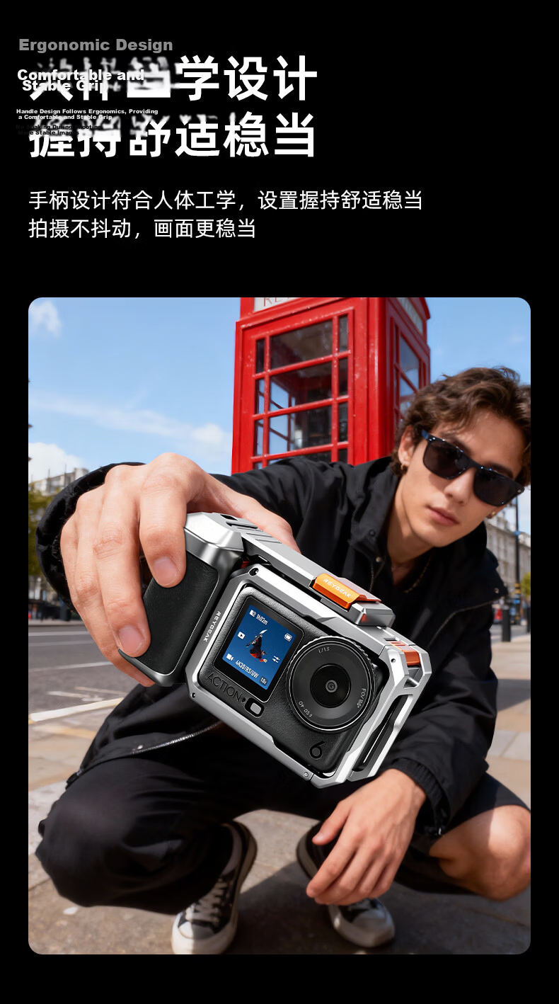 REYGEAK DJI Action 6 Street Photography Kit Handle Ultra-Light Rabbit Cage Metal Frame Expansion Shockproof Protective Case 6