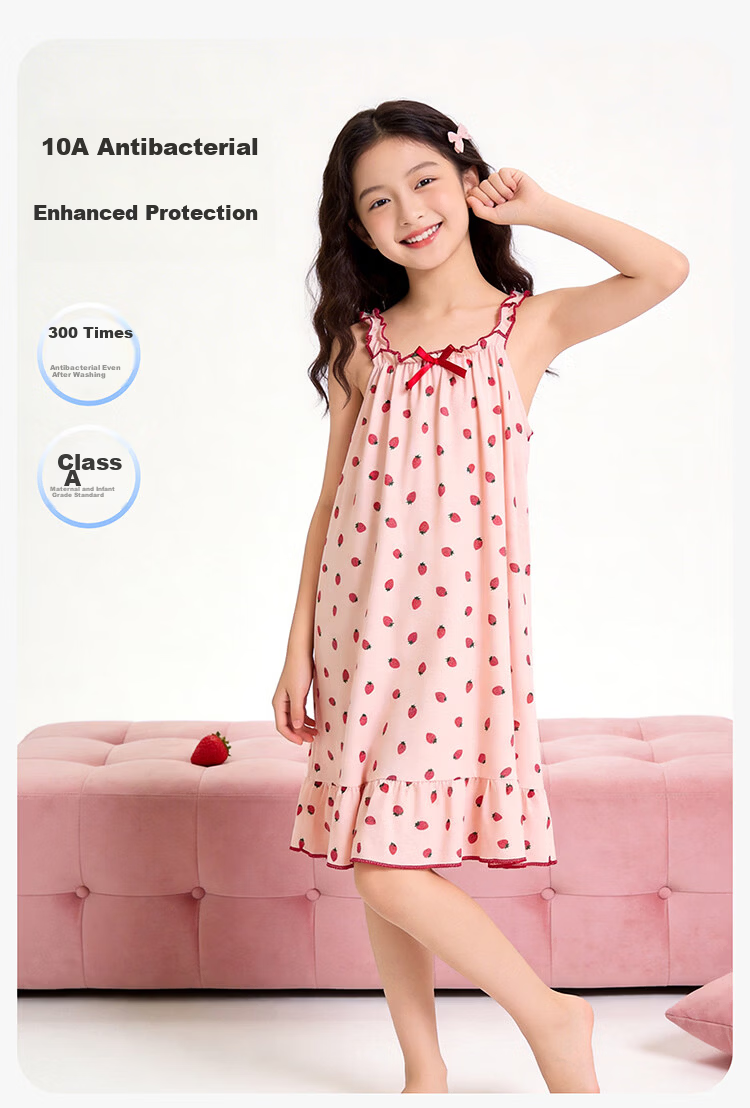 Bingxue Kapok Children's Summer Camisole Nightdress A-Class Cooling Breathable Pink Princess Style Mid-Length Dress for Girls and Babies 10