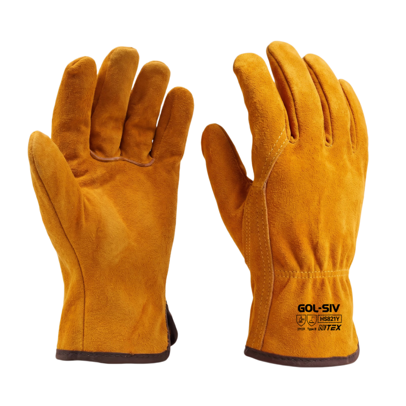 SHENGLI HS821Y Welding Gloves, Short Style, Heat-Resistant, Insulated Cowhide Soft Leather, Short Work Protective Gloves, Wear-Resistant Driver Gloves, 1 Pair