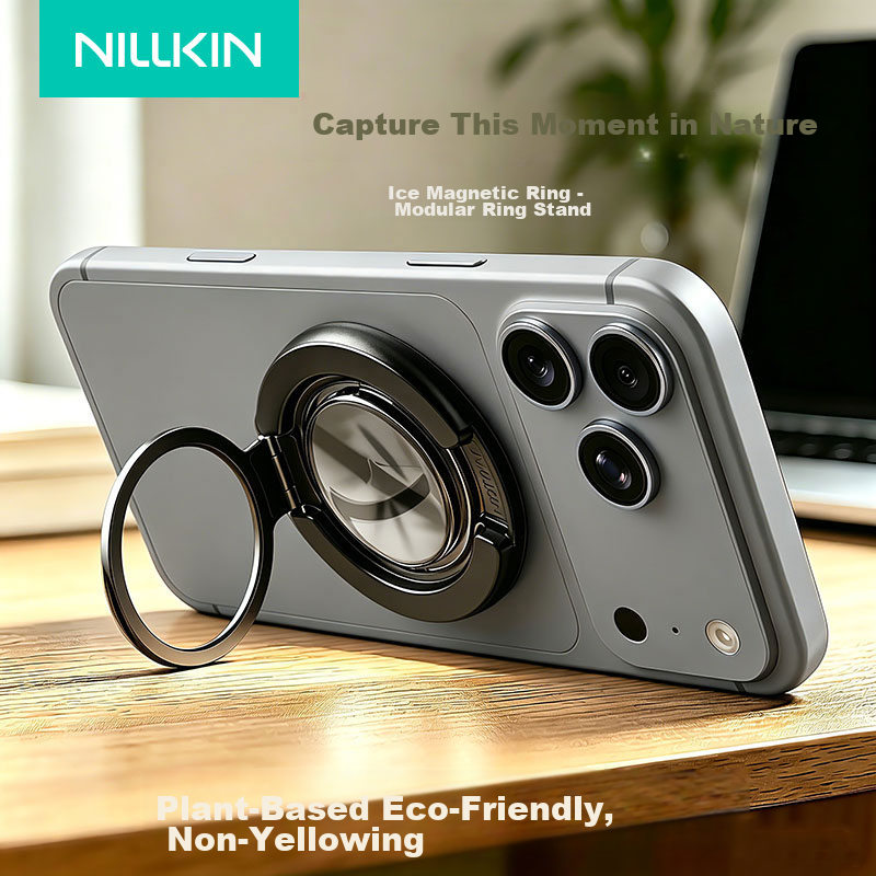 Nillkin Magnetic Phone Holder Ring Double-Sided Magnetic Eco-Friendly Plant-Based Apple MagSafe 360° Rotatable Desktop Stand Portable Foldable Ice Magnetic Ring Night Black