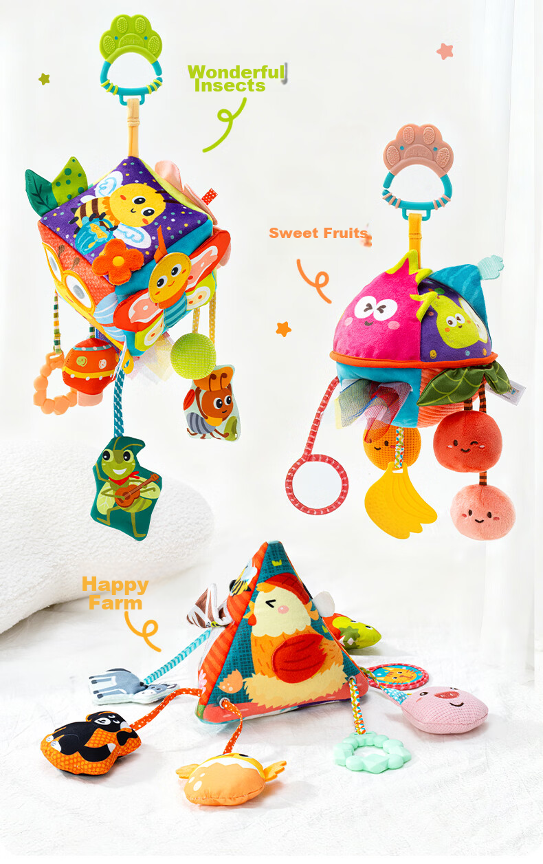 Jollybaby Baby Toy Pull-and-Play Car Hanging Sensory Development Educational Crib Rattle - Farm Triangle Pull-and-Play 4