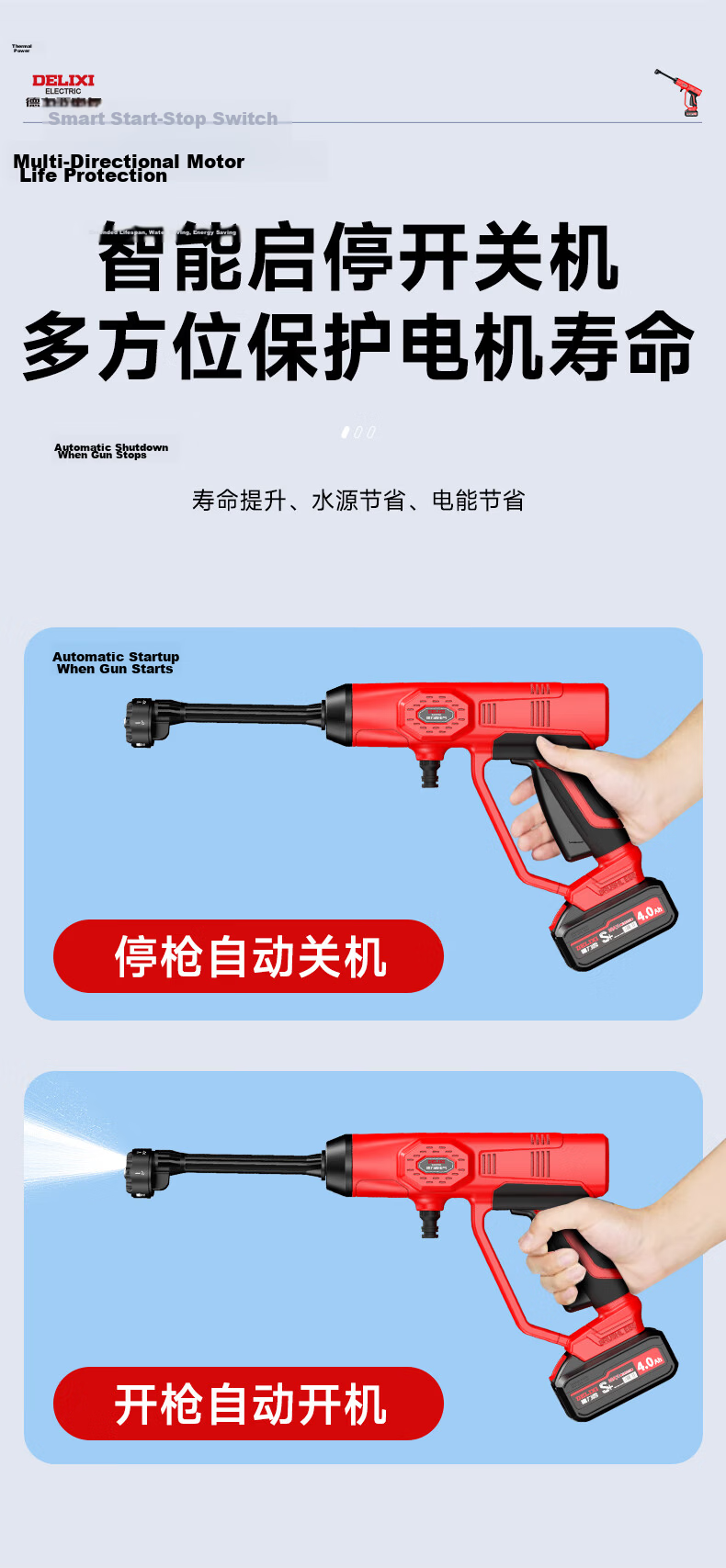 DELIXI Portable Wireless High-Power Car Washer High-Pressure Water Gun for Home Car Washing, Gardening, and Floor Cleaning 14