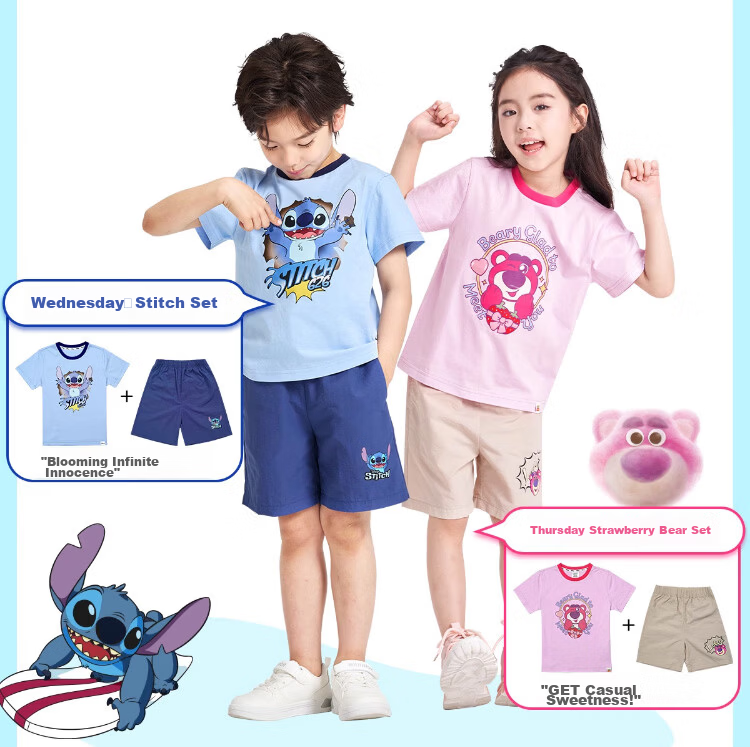 Disney 2026 New Summer Boys' 100% Cotton Short Sleeve T-Shirt and Shorts Breathable Cool Performance Stitch 140CM 3