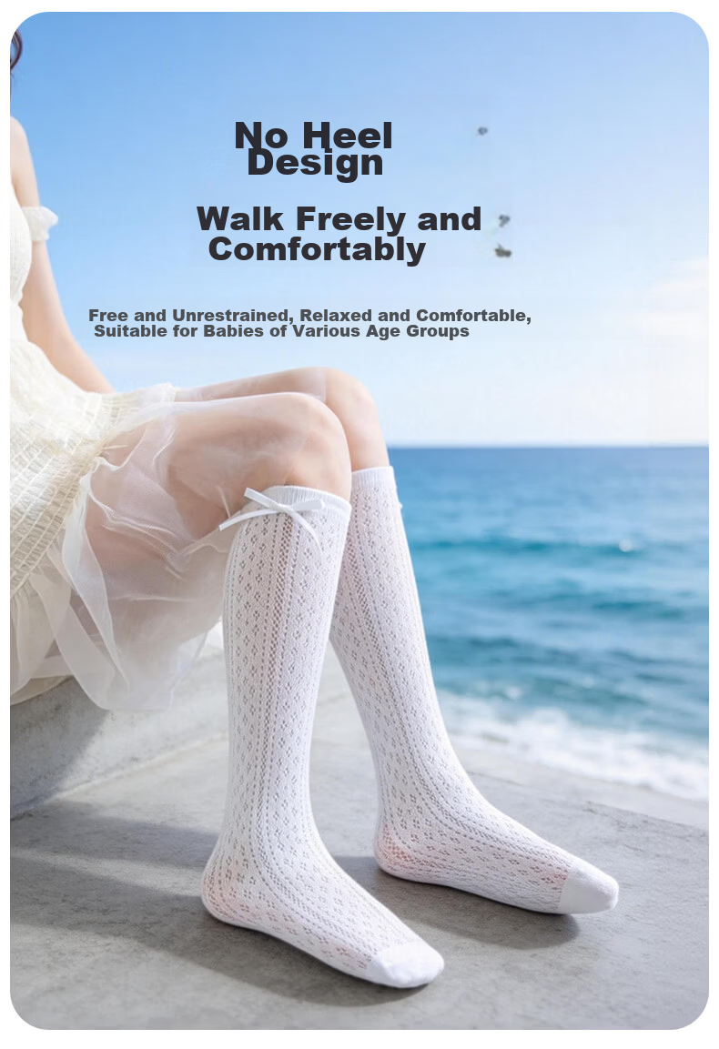 Aibaoqi Children's Long Tube Socks Summer Thin Girls Mesh Calf Socks Bowknot Ruffle Mid Tube Socks 2 Pairs T317 5