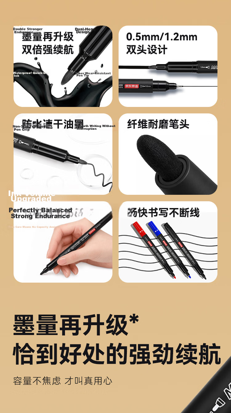 JD Jingzao Dual Tip Marker Pen Pro Upgrade Large Capacity Quick-Dry Waterproof Oil-Based Signature Art Student Liner Pen Blue 12-Pack 2