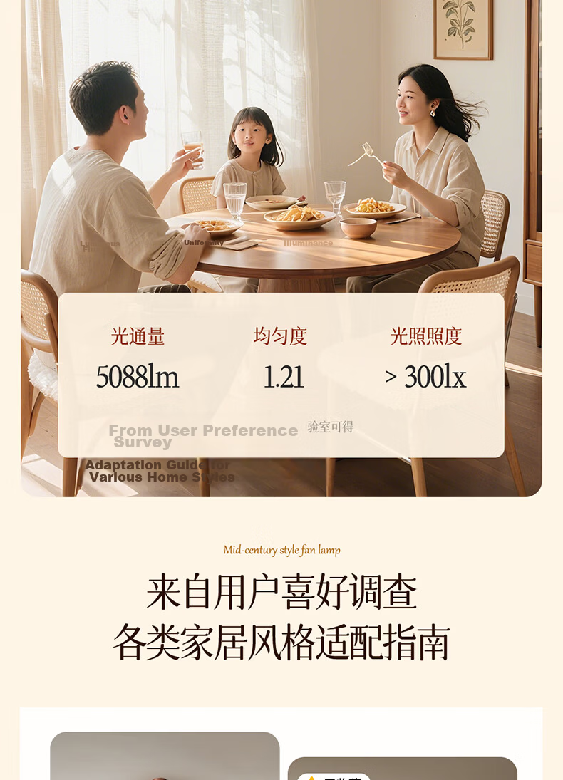 Kuka Invisible Ceiling Fan Light for Living Room and Dining Room Silent Fan Light Vintage Rod Style - Offline Voice Control [Installation Included] 6