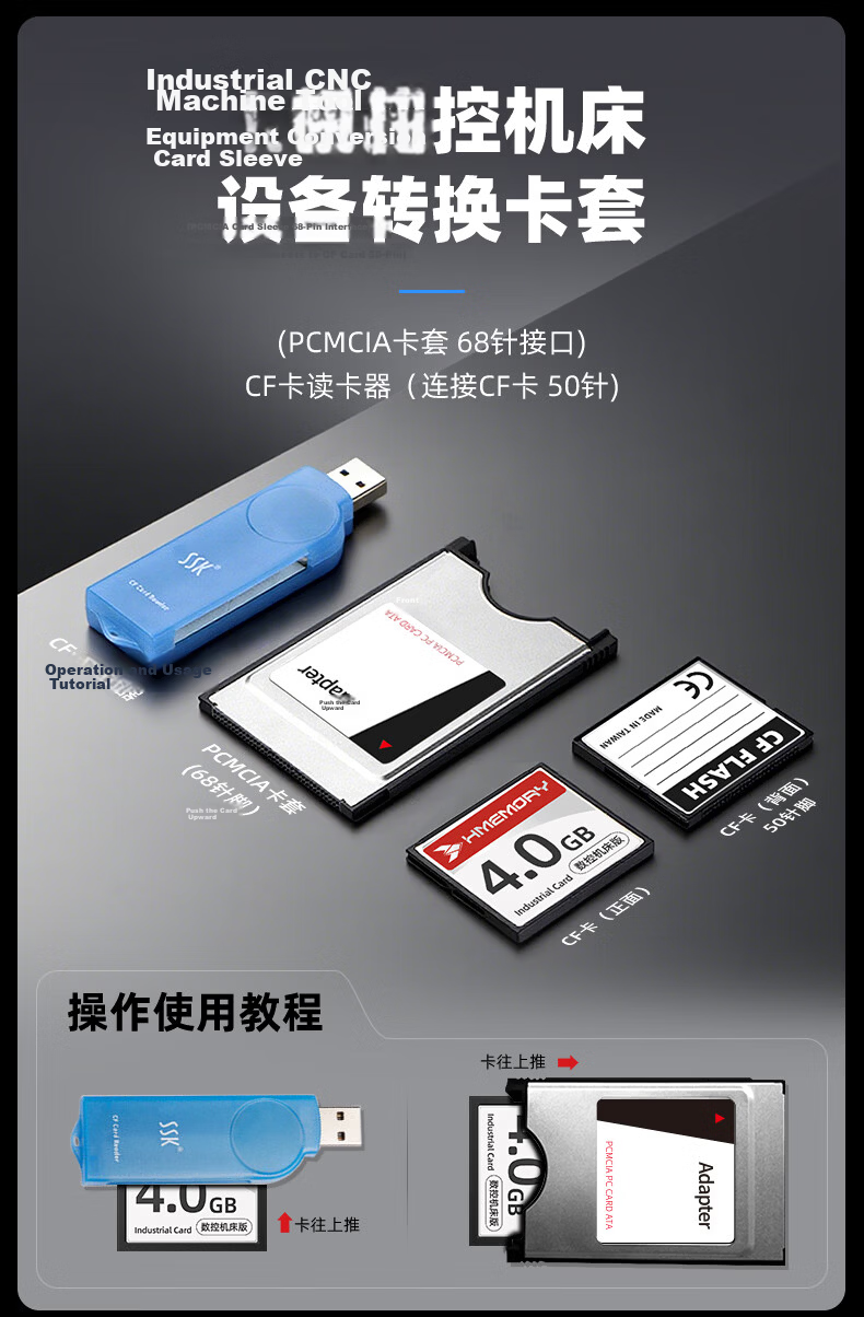 Huacun CF Card 2GB CNC Machine Fanuc Industrial CF Storage Card Mitsubishi M70 Siemens Frank FANUC System Machining Center CNC Lathe Milling Industrial Control Storage Card 5