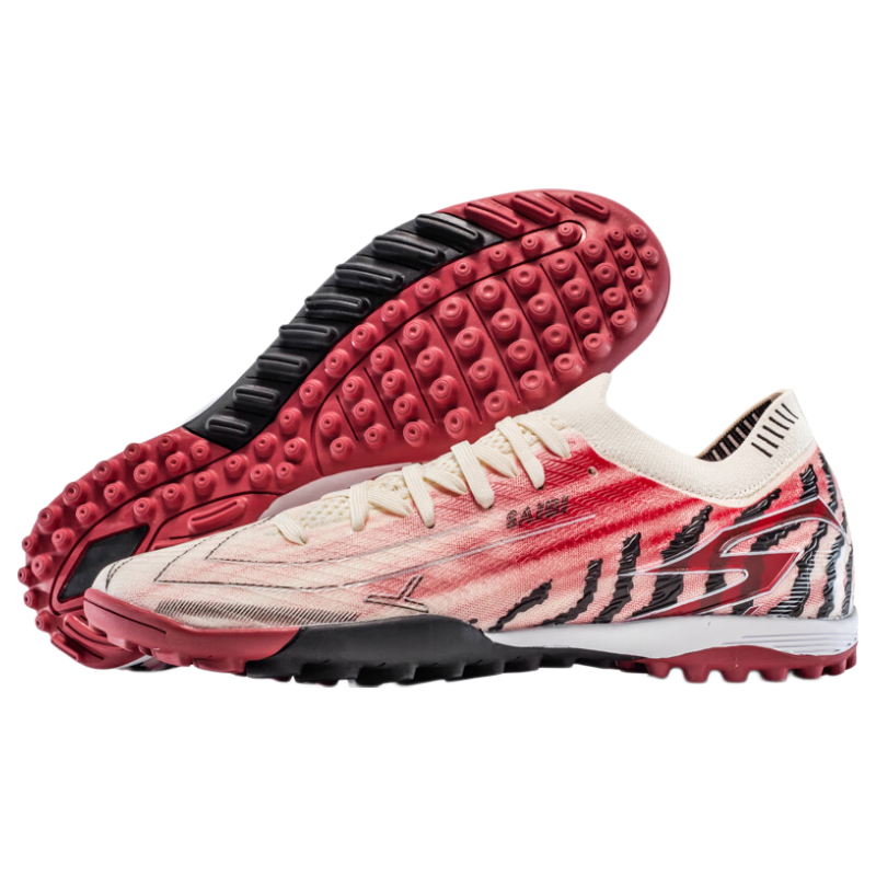 SAIBI Men's Soccer Shoes TF Turf Studs Adult Youth Student Professional Training Competition Shoes 3649S Off-White Red Size 44