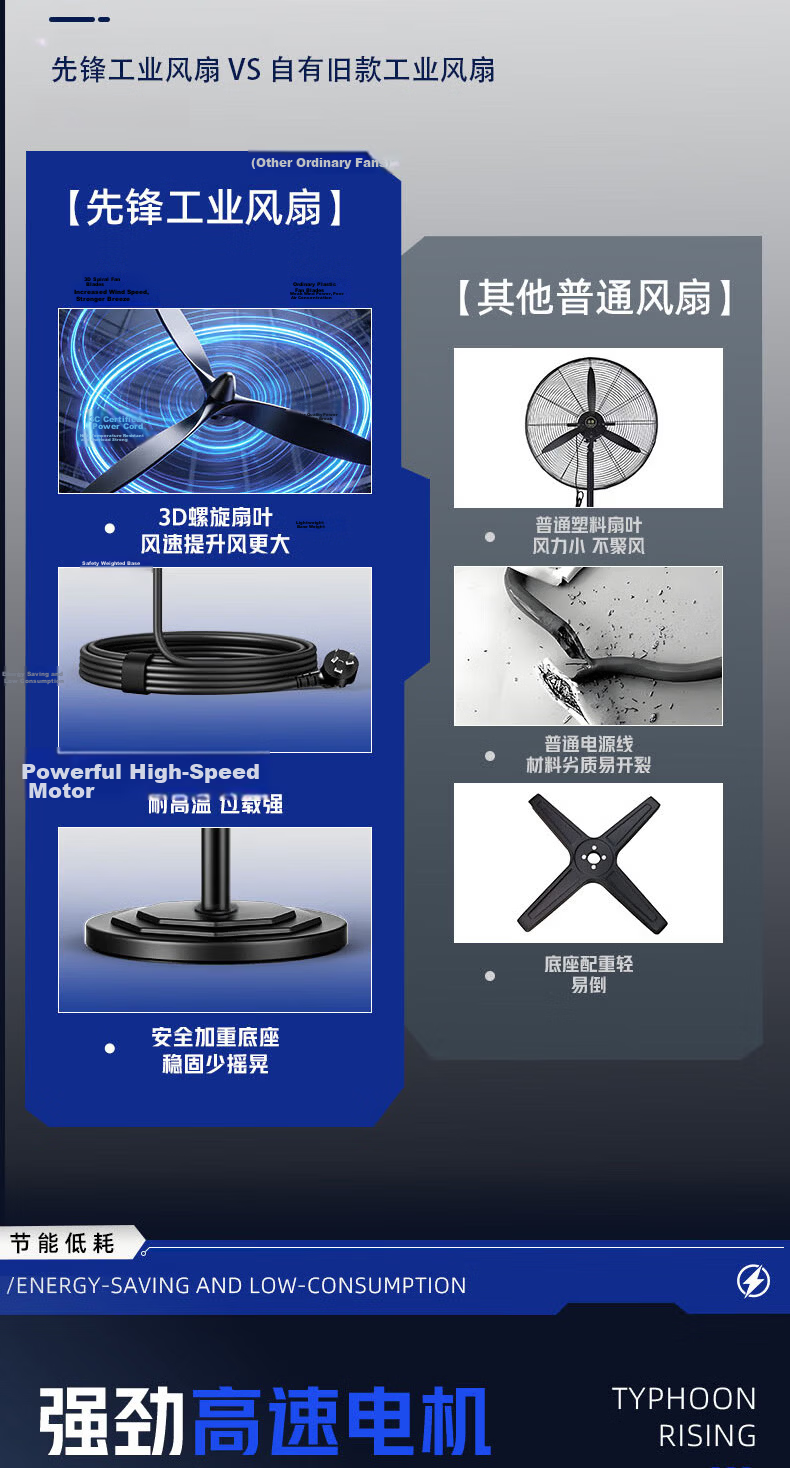 SINGFUN Industrial Fan Large Power Bull Horn Fan Commercial Floor Standing Industrial Fan 650 Plastic Blades 5