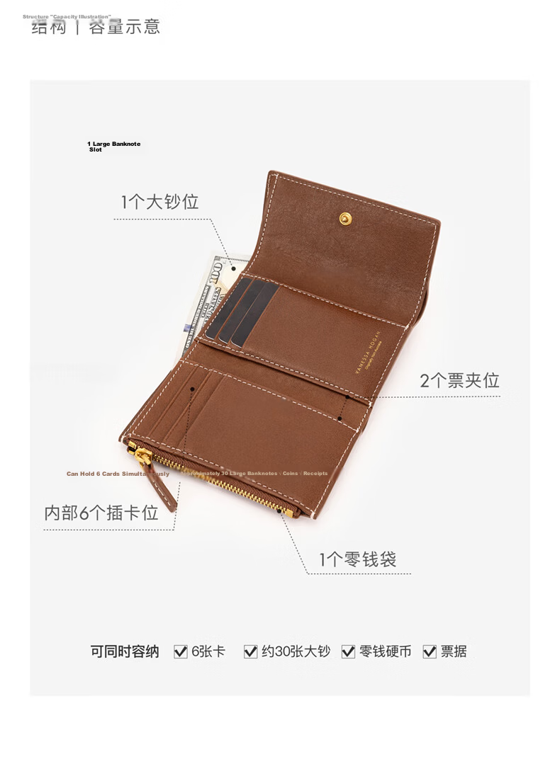 VANESSA HOGAN VH Women's Soft Tanned Cowhide Multi-Card Wallet Coin Purse Birthday Gift for Girlfriend 5