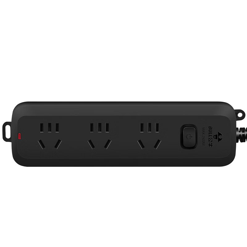 BULL Power Strip/Extension Cord/Surge Protector GN-B8030H Black High-Quality 3-Outlet with Master Switch, 1.8 Meters Long