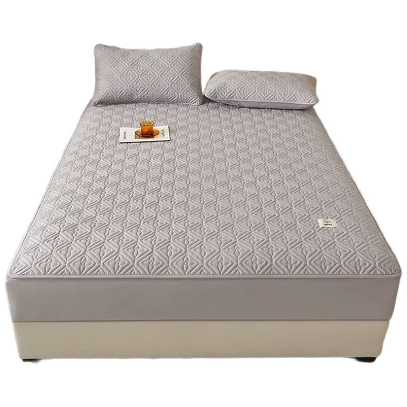 Grace Class A Antibacterial Soybean Cotton Quilted Fitted Sheet, Washable, Thickened Mattress Protector, Gray, 1.5m