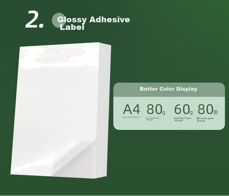 Lightly 【Customizable】A4 Matte Adhesive Printing Paper 80 Sheets/Pack Copperplate Matte Sticker Label Paper Suitable for Inkjet and Laser Printers 3