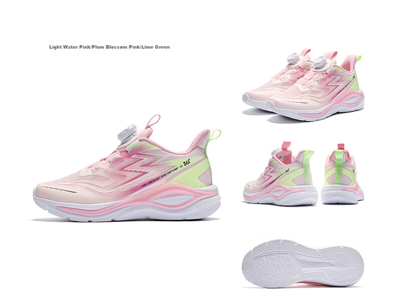 361° Feiyu 2.0 Kids' Sports Shoes Unisex Shock-Absorbing Soft Flexible Anti-Twist Running Shoes Pink Size 31 40