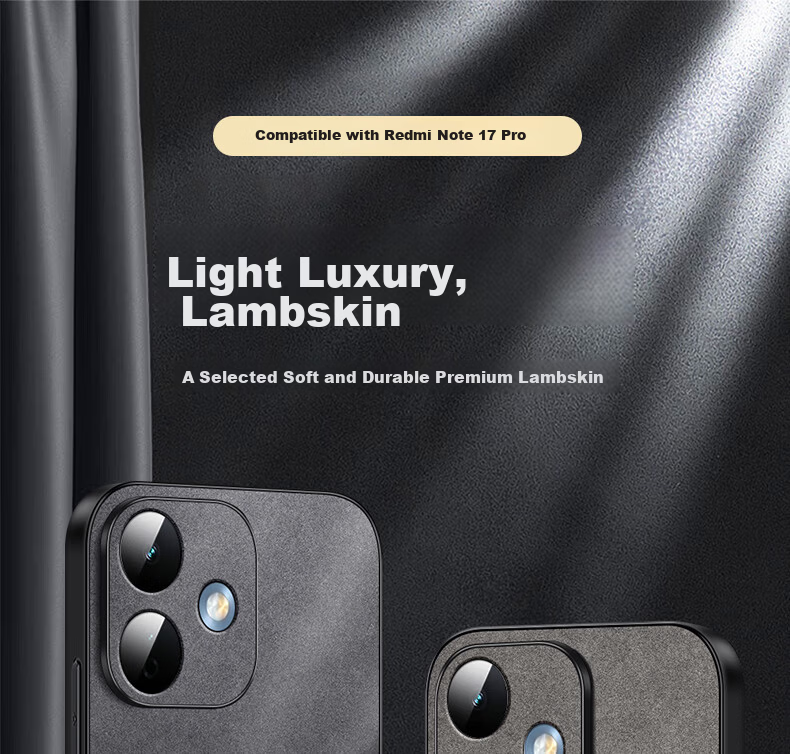 Shangsu Compatible Redmi Note 17 Pro Phone Case Xiaomi Redmi Full Coverage Soft Case Minimalist Drop-Resistant Luxury Sheepskin Leather Cover Black for Men and Women 1