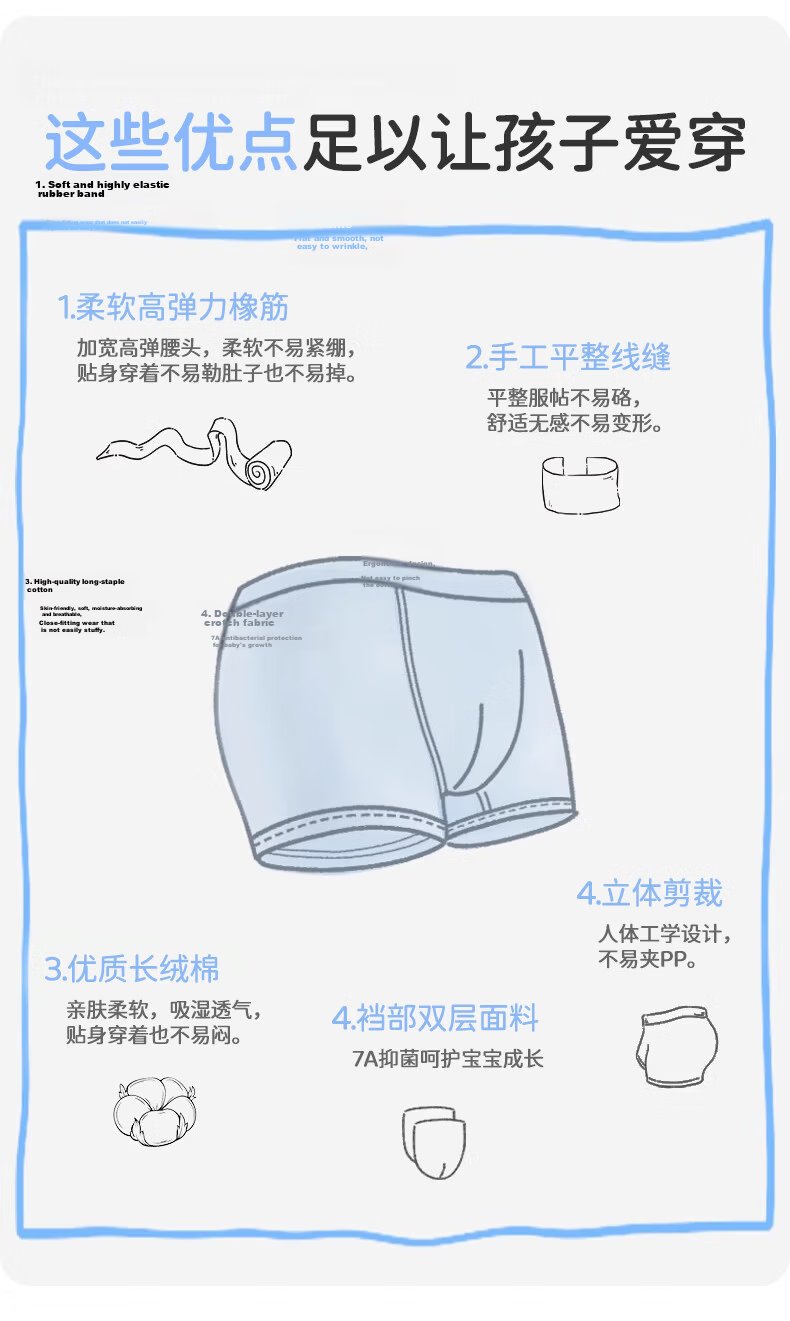 Langsha Boys' Cotton Underwear Kids Pure Cotton Teen Development Period 6-12 Years Old Boys' Underwear for Boys 15 Years Old Baby 3