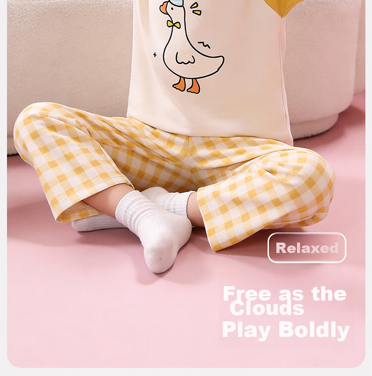 Hodo Kids Pajamas [100% Cotton] Girls Summer Thin Short Sleeve Round Neck Cartoon Homewear Set 6