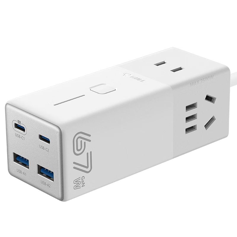 BULL Gallium Nitride 67W Apple Fast Charging Laptop Socket/desktop Charging Station/usb Power Strip, 3C Certified, Master Control 2C2A + 3 Outlets, Total Length 3 Meters