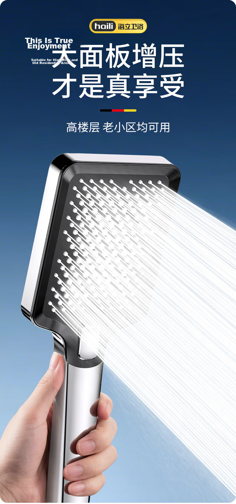 Haili Shower Pressure Boosting Spray Head Universal Large Square Panel Coarse Hole Bathroom Showerhead Single Head ZH252-G 1