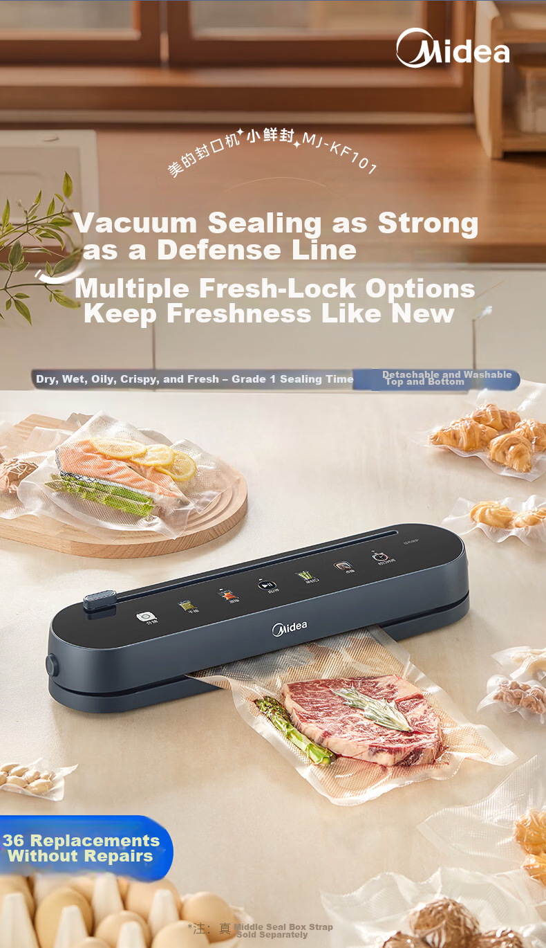 Midea Vacuum Sealer, Double-Sealed, Automatic Home Food Vacuum Sealing Machine, Packaging Machine, Food Sealing Machine, Plastic Sealing Machine, Wet And Dry Dual-Use MJ-KF23 2