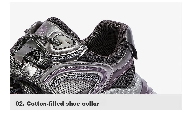 CAMEL Silver Star Dad Sneakers Women Mesh Patchwork Height Increasing Casual Shoes L26S283083W Silver (Breathable Mesh) Size 38 34