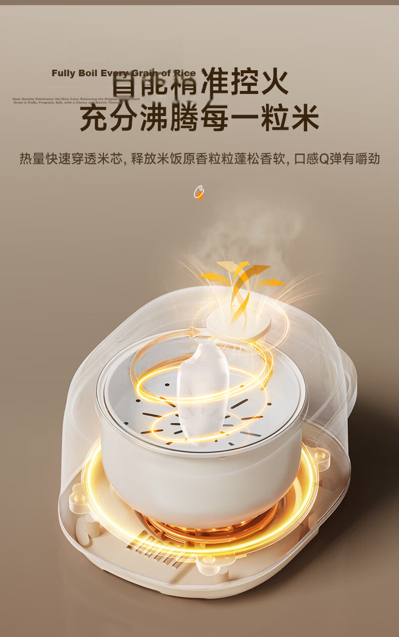 Triangle Brand Creamy Mini Steamer Electric Rice Cooker 2L Low-Sugar Small Rice Cooker for 1-2 People Smart Appointment Cooking Ceramic Non-Stick Inner Pot FD204-2511B 10