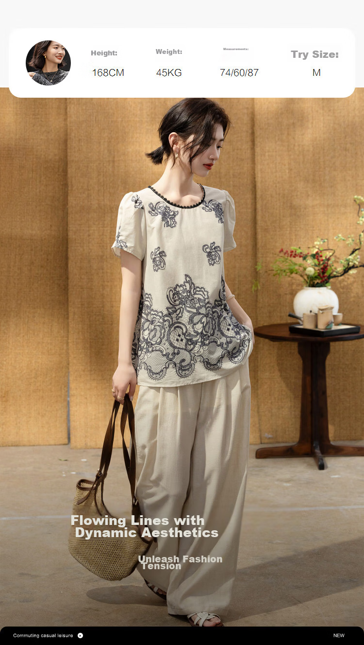 Demana [Oxygen Pure Cotton] Summer Elegant Style Round Neck Lace Printed A-Line Slimming Concealing Shirt for Women Premium Feel 8