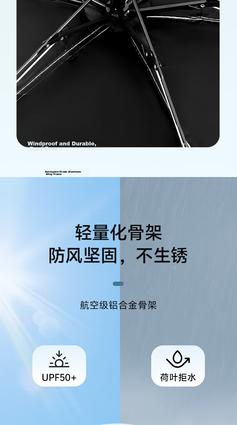 Leyoubaiyi Mini Portable Folding Sun Umbrella UV Protection Black Coating Sunscreen Rain Umbrella 7