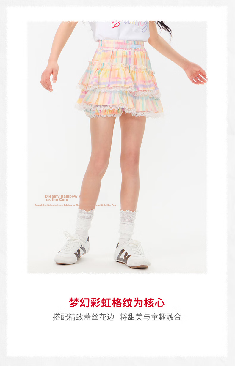 BARRY BANNY Girls Gradient Skirt 2026 Summer Kids Anti-Exposure Lace Short Skirt 8027 Pastel 160 6