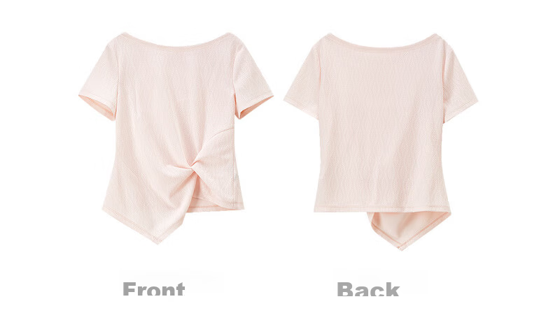 Shangdubila Tailored Twist Fashion T-Shirt Women Summer Off-Shoulder Irregular Slim Fit Stretch Textured Knitwear 25