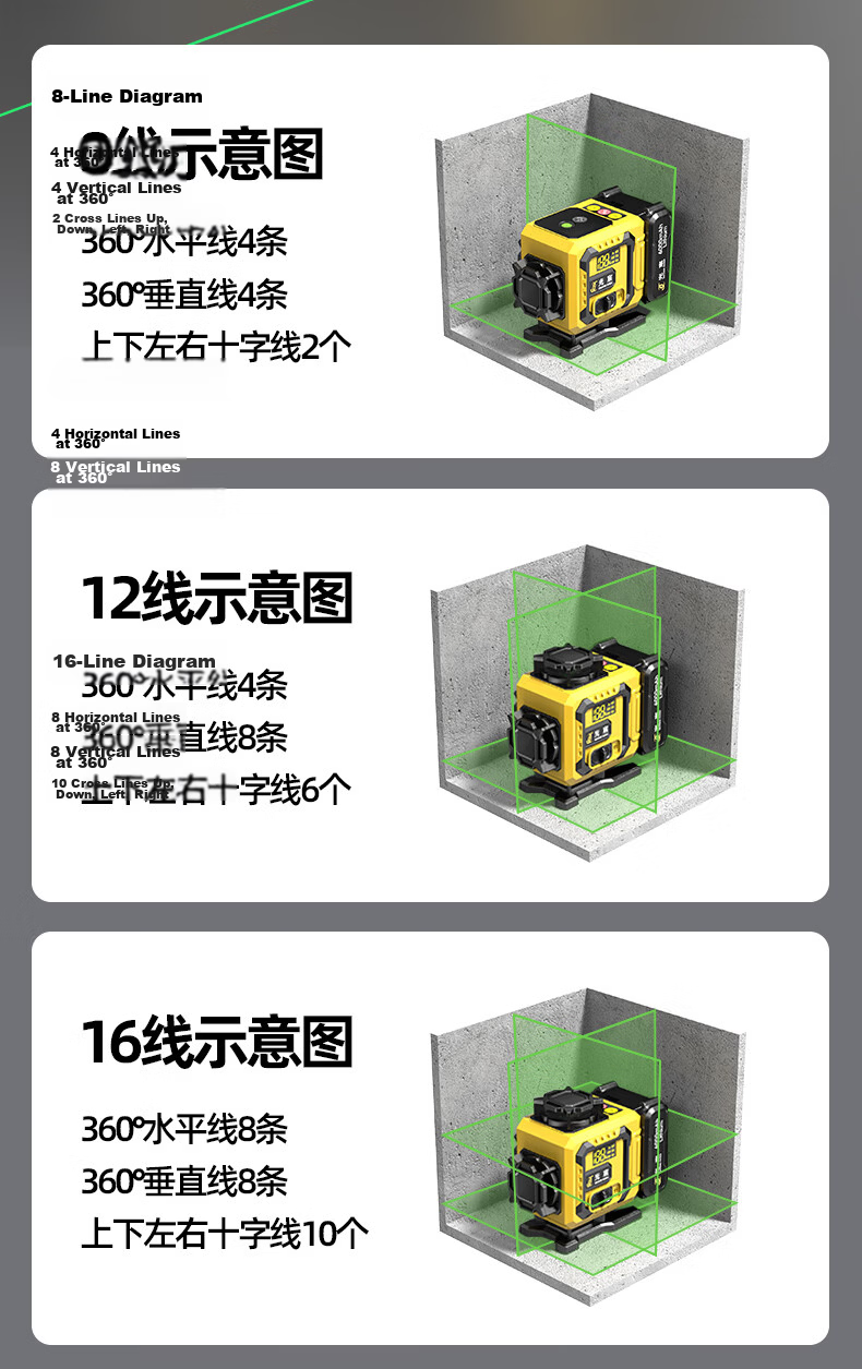 Guangchen 8-Line Infrared Level High-Precision Strong Light Auto-Leveling Laser Level Outdoor Daylight Fine Line 21