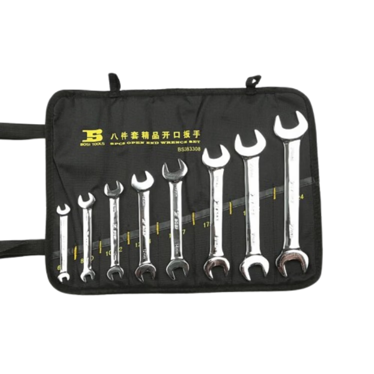 BOSI 10-Piece Mirror Polished Double Open-End Wrench Set, Double-Headed Fixed Wrench, 6-32MM BS383310
