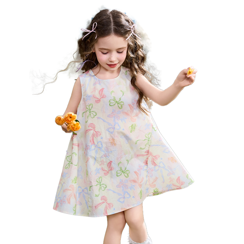 ASK JUNIOR Kids Summer Sleeveless Cotton Printed Vest Dress for Girls