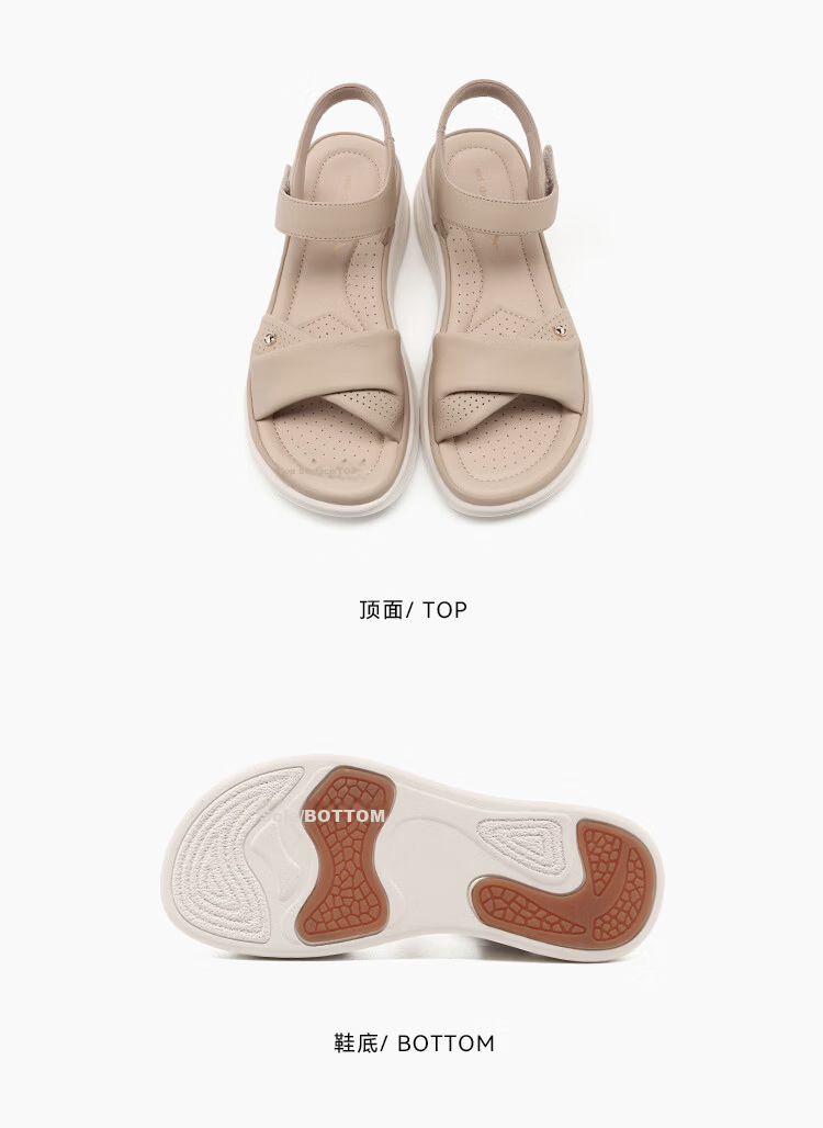 Red Dragonfly Women's Soft Sole Lightweight Middle-aged and Elderly Beach Sandals Thick Sole Velcro Open Toe Sandals WTK265681 Apricot Color Size 38 13