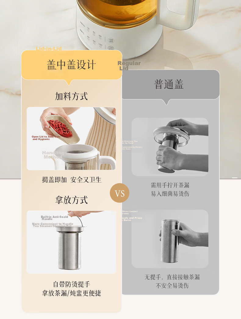 Qicai Dingdang Health Pot 2026 New Mini Small Teapot Office Multi-Functional Electric Kettle YSH04-N 16