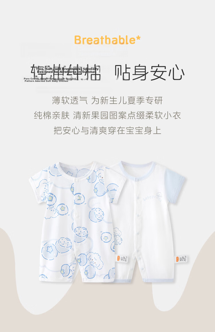 Babyprints Newborn Bodysuit 2-Pack Baby Summer Short Sleeve Romper Soft Cotton Thin Blue 66 1