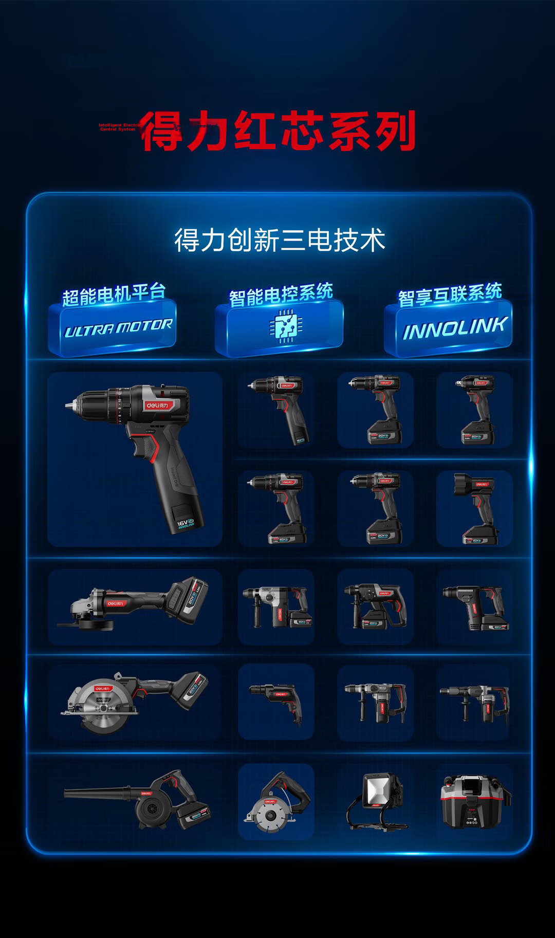 Deli Red Core Series 16V Lithium Cordless Drill Electric Screwdriver Home Rechargeable Driver Wall Drilling Tool 1