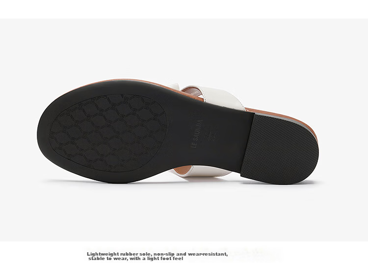 Le Saunda Fashion Genuine Leather Low Heel Outdoor Toe-Post Flip Flops 6M17901 Pear Blossom White OWL 38 9