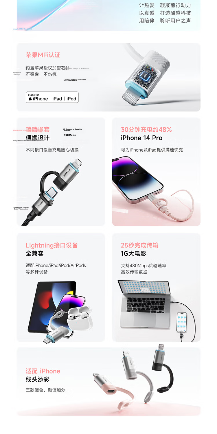 CUKTECH Coolstate CP Apple MFi Certified Adapter 3A Fast Charging Type-C to Lightning Converter Charging Data Transfer Android Apple Adapter Pink 2