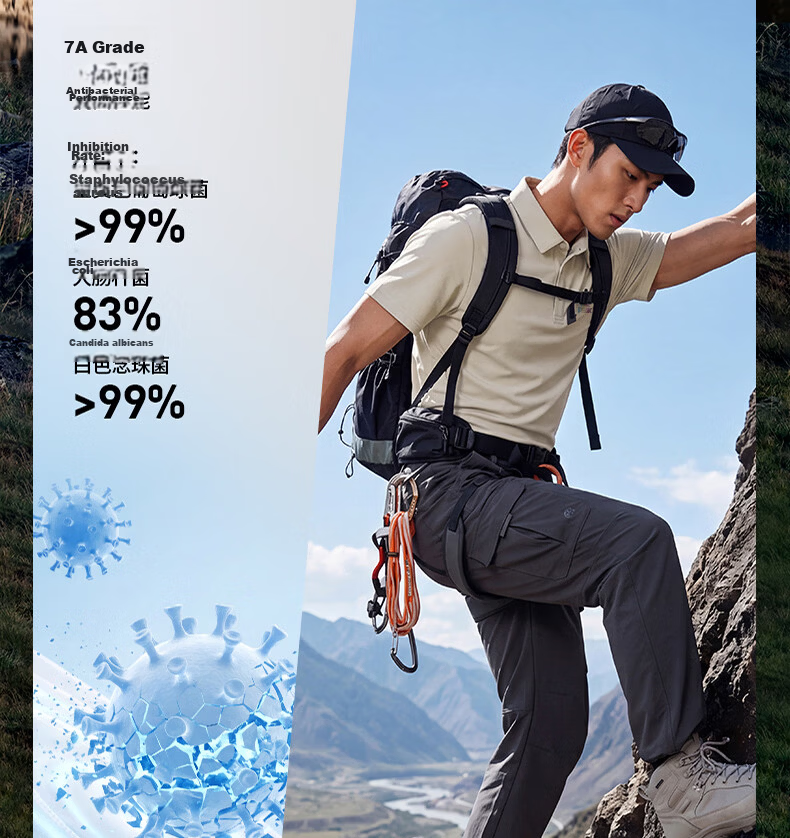 PEAK Outdoor Men's Summer 7A Antibacterial Sports Sun Protection Ice Silk Cooling Polo Shirt Disan Zero-Feel Short Sleeve T-Shirt C 4